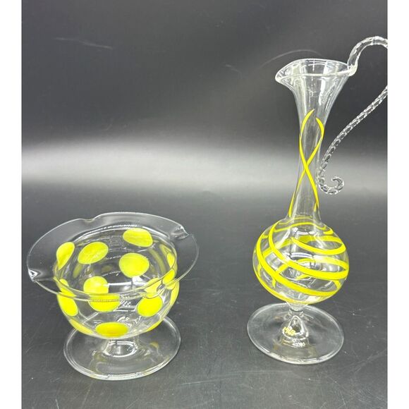 Bimini Werkstatte Delicate Austrian Glass Pitcher and Cup Yellow Clear - Picture 1 of 13